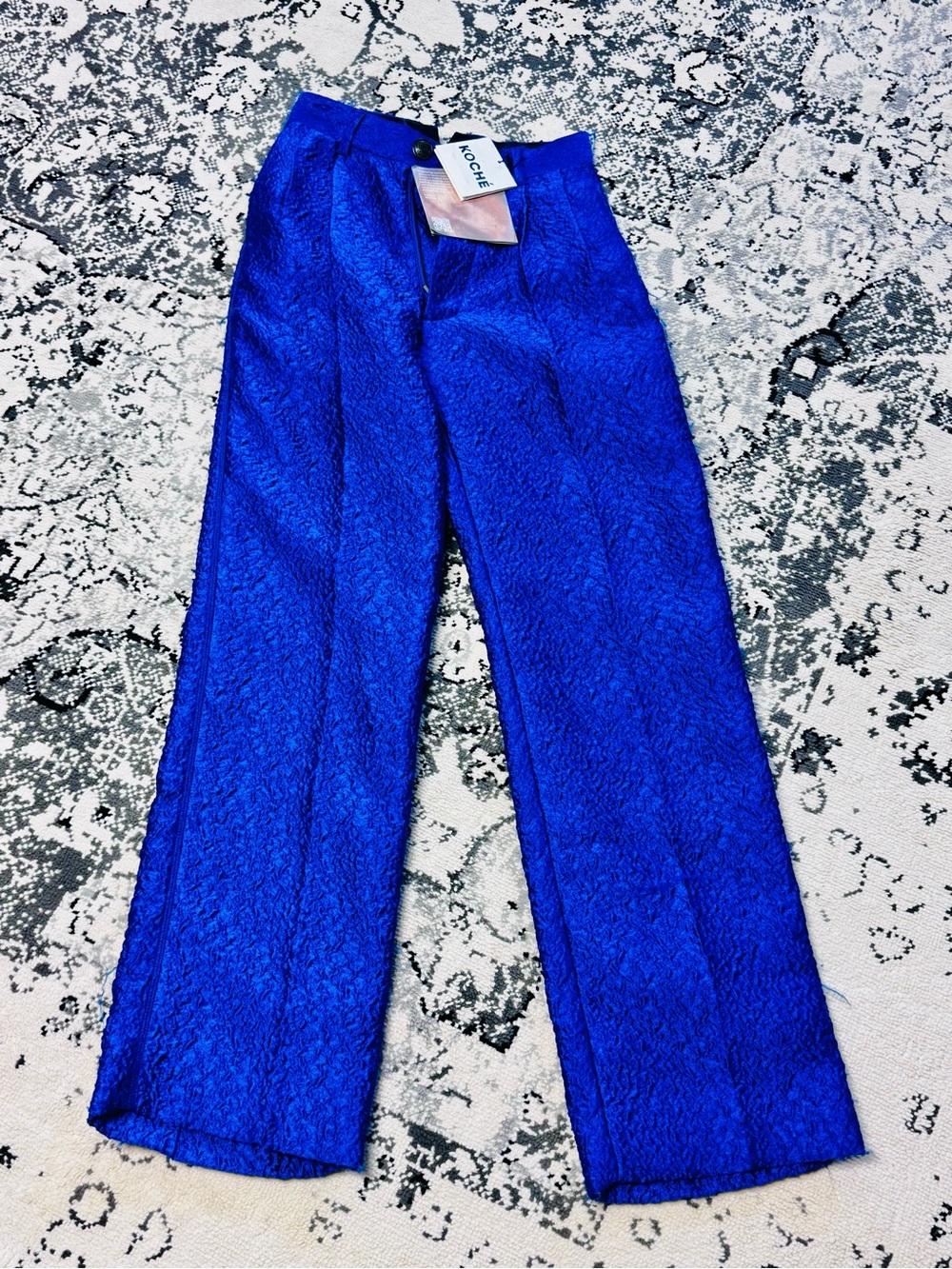 Koche Vibrant Blue Textured Wide-Leg Trousers Sz 38